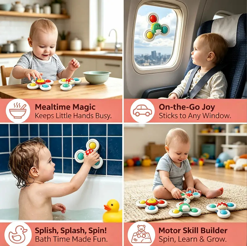 Baby Suction Cup Spinner Toys - 3-Pack Sensory & Bath Toys
