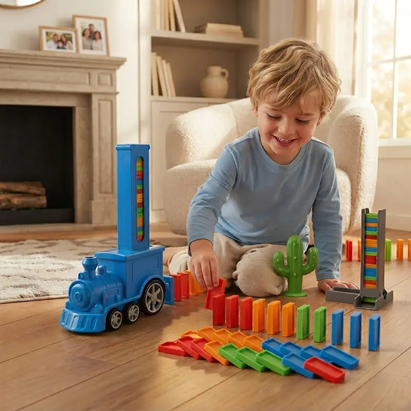Kids Automated Domino Train Sorter & Building Toy Set