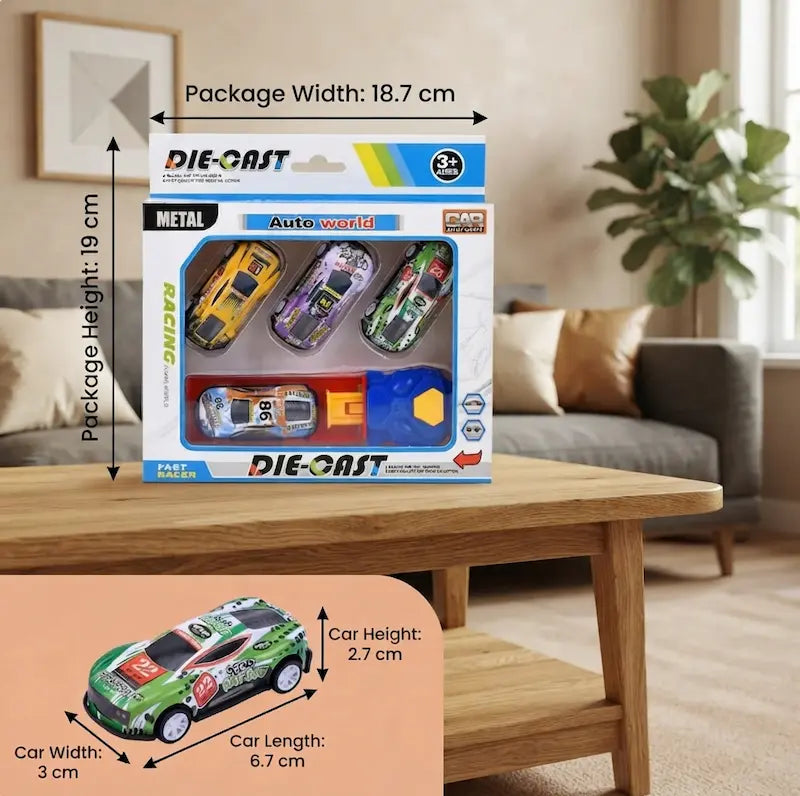 Press & Launch Kids Car Catapult Racing Set & Die-Cast Vehicles