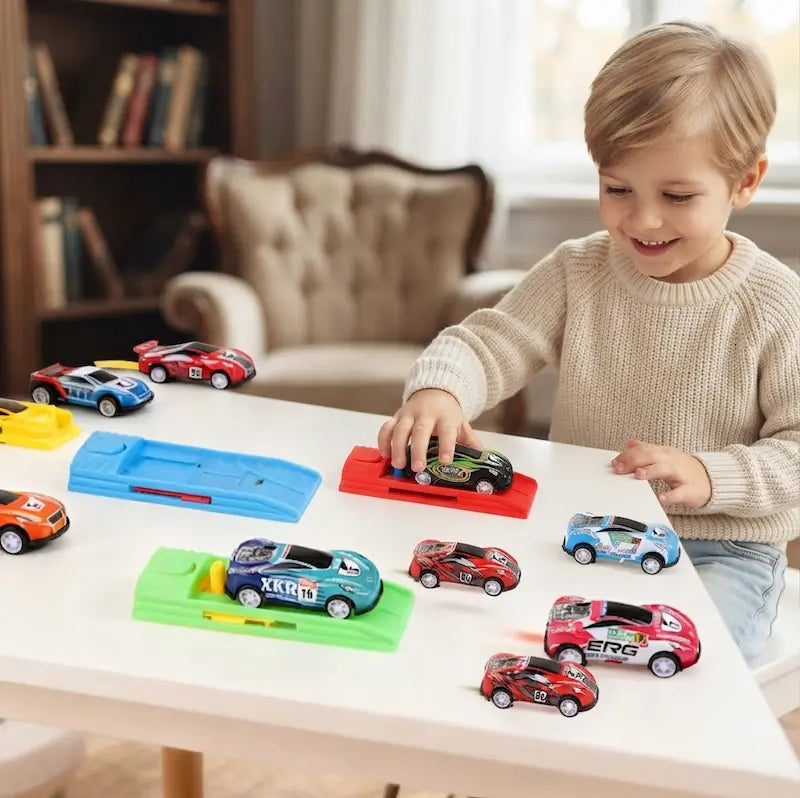 Press & Launch Kids Car Catapult Racing Set & Die-Cast Vehicles