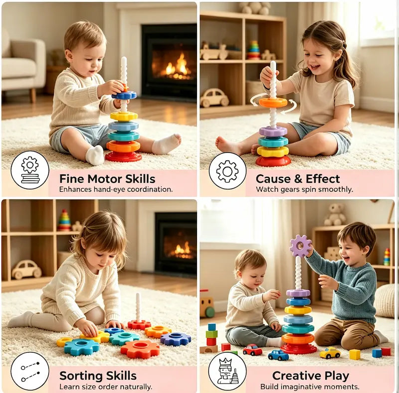 Rainbow Spinning Tower | Montessori Fine Motor Skill Toy