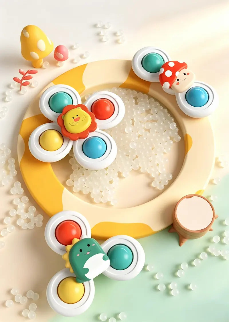 Baby Suction Cup Spinner Toys - 3-Pack Sensory & Bath Toys
