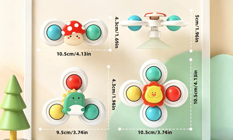 Baby Suction Cup Spinner Toys - 3-Pack Sensory & Bath Toys